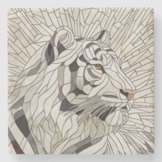 Weißer Tiger - Mosaikkunst aus Glas Steinuntersetzer (Vorderseite)