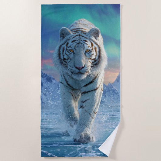Weißer Tiger Strandtuch – Arktische Eis Power (Vorderseite)