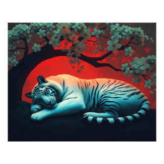 Weißer Tiger unter blühendem Baum Fotodruck