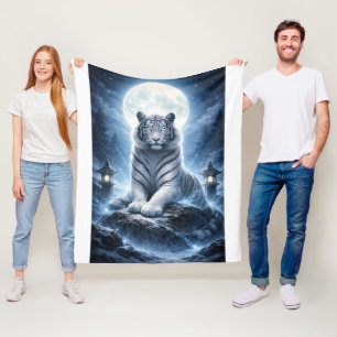 Weißer Tiger unter dem Vollmond   Mystischer Geist Fleecedecke