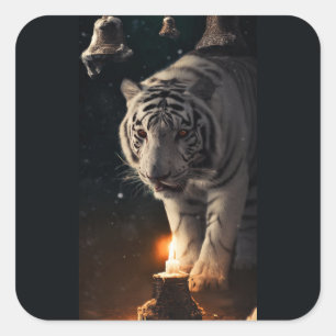 Weißer Tiger – Winterkerzenlicht-Wächter Quadratischer Aufkleber