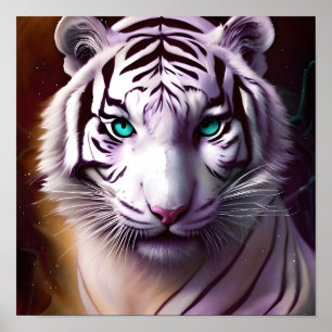 Weißer Tigerkopf mit mesmerisierenden Augen Poster