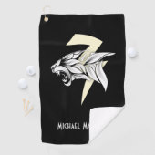 Weißer Tigerkopf und schwarzer Untergrund Golfhandtuch (Insitu)