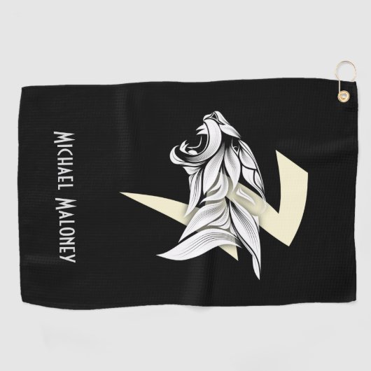 Weißer Tigerkopf und schwarzer Untergrund Golfhandtuch (Horizontal)