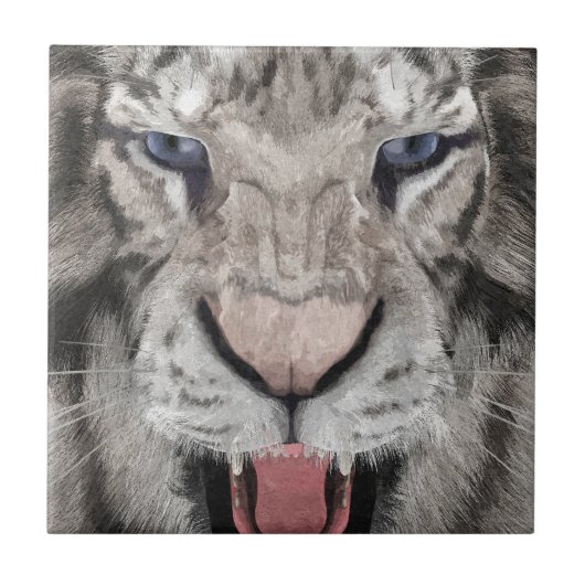 Weißer Tigerkopf Wildtier Ästhetik Fliese (Vorderseite)