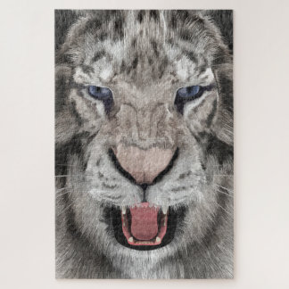 Weißer Tigerkopf Wildtier Ästhetik Puzzle