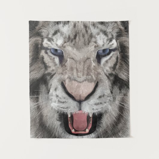 Weißer Tigerkopf Wildtier Ästhetik Wandteppich (Vorderseite)