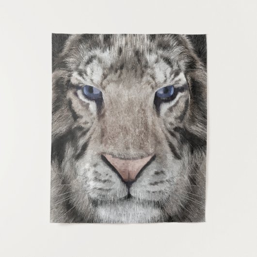 Weißer Tigerkopf Wildtier Ästhetik Wandteppich (Vorderseite)