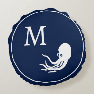 Weißer Tintenfisch der Navy Rundes Kissen