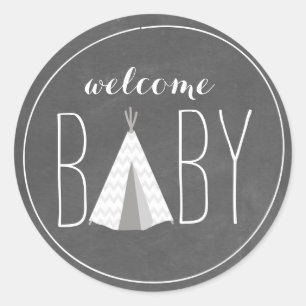 Weißer Tipi-Babyparty-Aufkleber - Tafel Runder Aufkleber