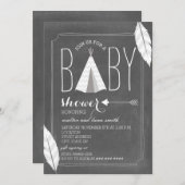 Weißer Tipi + Feder-Babyparty Einladung (Vorne/Hinten)