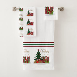 Weißer traditioneller Merry-Weihnachtsbaum Badhandtuch Set