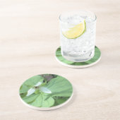 Weißer Trillium mit grüner Farbe Sandstein Untersetzer (Seite)