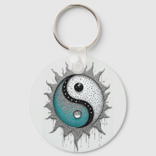 Weißer Türkis Yin Yang mit strahlenden Details Schlüsselanhänger