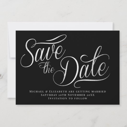 Weißer Typo Modernes Schwarz Save the Date Einladung (Vorderseite)