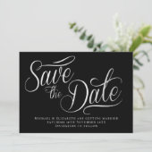 Weißer Typo Modernes Schwarz Save the Date Einladung (Stehend Vorderseite)