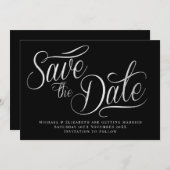 Weißer Typo Modernes Schwarz Save the Date Einladung (Vorne/Hinten)