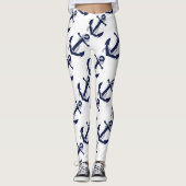 Weißer u. blauer nautischanker leggings (Vorderseite)
