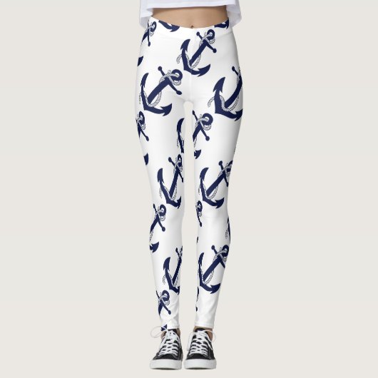 Weißer u. blauer nautischanker leggings (Vorderseite)