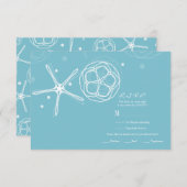 Weißer und Aquamariner Starfish Elegante Hochzeits RSVP Karte (Vorne/Hinten)