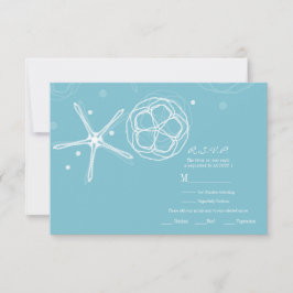 Weißer und Aquamariner Starfish Elegante Hochzeits RSVP Karte