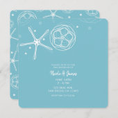 Weißer und Aquamariner Starfish Eleganter Strand H Einladung (Vorne/Hinten)