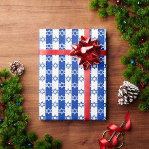 Weißer und blauer Stern Davids Streifen Geschenkpapier