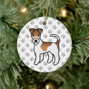 Weißer und brauner Drahthaar-Foxterrier Süßer Cart Keramik Ornament