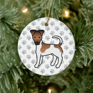 Weißer und brauner glatter Fox Terrier süßer Carto Keramik Ornament