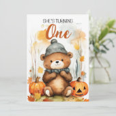 Weißer und brauner Happy Bär 1. Geburtstag Einladung (Stehend Vorderseite)