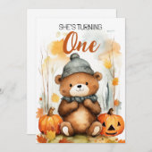 Weißer und brauner Happy Bär 1. Geburtstag Einladung (Vorne/Hinten)