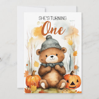 Weißer und brauner Happy Bär 1. Geburtstag Einladung