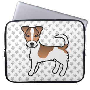 Weißer und brauner Jack-Russell-Terrier-Hund mit r Laptopschutzhülle