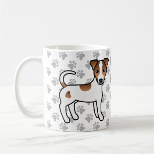 Weißer und brauner Parson-Russell-Terrier mit glat Kaffeetasse