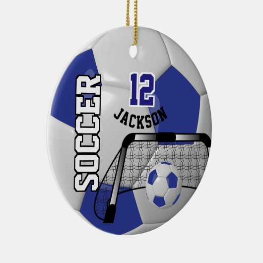 *Weißer und dunkelblauer Fußballball Keramik Ornament (Rechts)