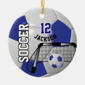 *Weißer und dunkelblauer Fußballball Keramik Ornament (Vorne)