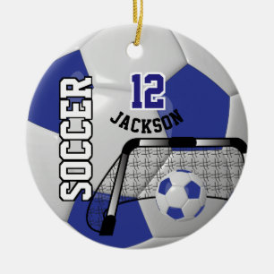 *Weißer und dunkelblauer Fußballball Keramik Ornament