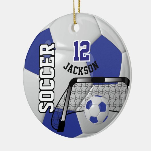*Weißer und dunkelblauer Fußballball Keramik Ornament (Links)