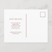 Weißer und dunkler Roter Text und Foto | SAVE THE  Ankündigungspostkarte (Rückseite)