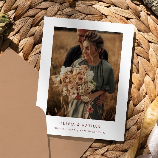 Weißer und dunkler Roter Text und Foto | SAVE THE  Ankündigungspostkarte