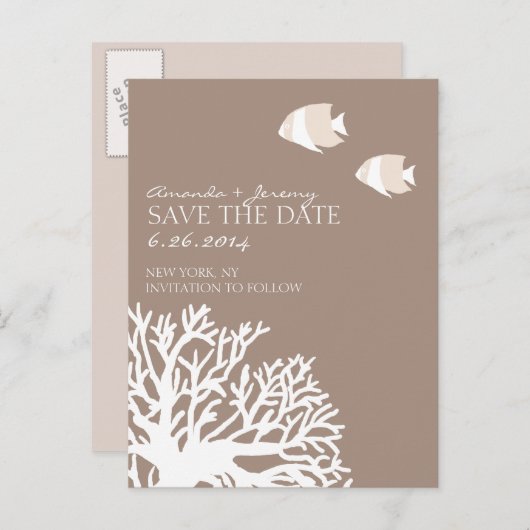 Weißer und Elfenbeintropischer Fisch Save the Date Ankündigungspostkarte (Vorne/Hinten)