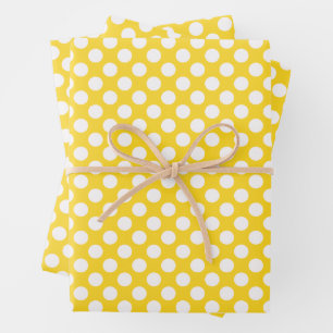 Weißer und gelber Polka-Dot Geschenkpapier Set