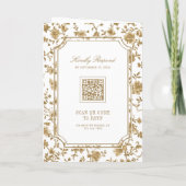 Weißer und goldener Chinoiserie-Wappen-QR-Code-Hoc Einladung (Rückseite)