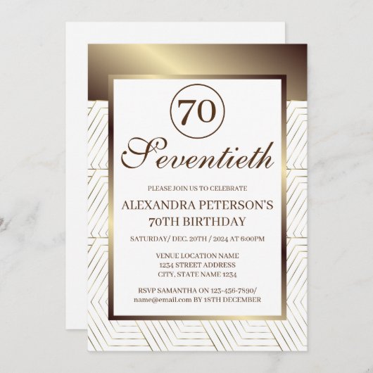 Weißer und goldener Gemusterter Geburtstag Einladung (Vorne/Hinten)