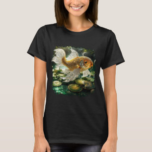 Weißer und goldener Kristall-Koi-Fisch T-Shirt