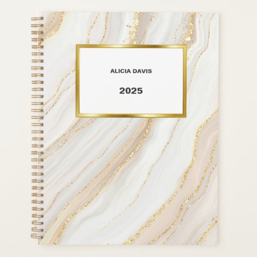 Weißer und goldener Marmor | Dein Name Planer (Vorderseite)