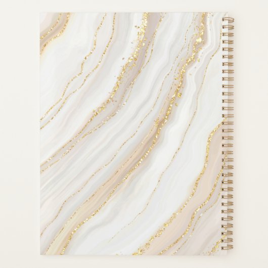 Weißer und goldener Marmor | Dein Name Planer (Rückseite)