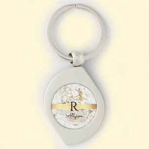 Weißer und goldener Marmor, Gold-Bar, Schwarz-Name Schlüsselanhänger