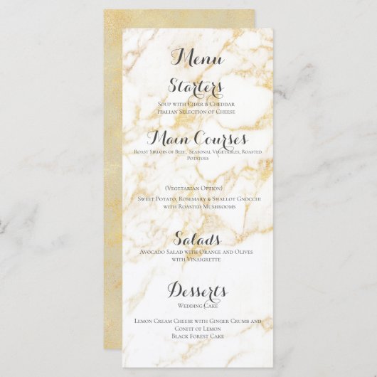Weißer und goldener Marmor Menükarte (Vorne/Hinten)