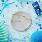 Weißer und goldener Marmor Pappteller (Party)